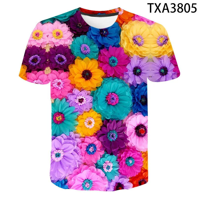 

Summer Short Sleeve Flowers And Plants Design Printed 3D T Shirts Casual Streetwear Boy Girl Kids Fashion Men Women Children Tee