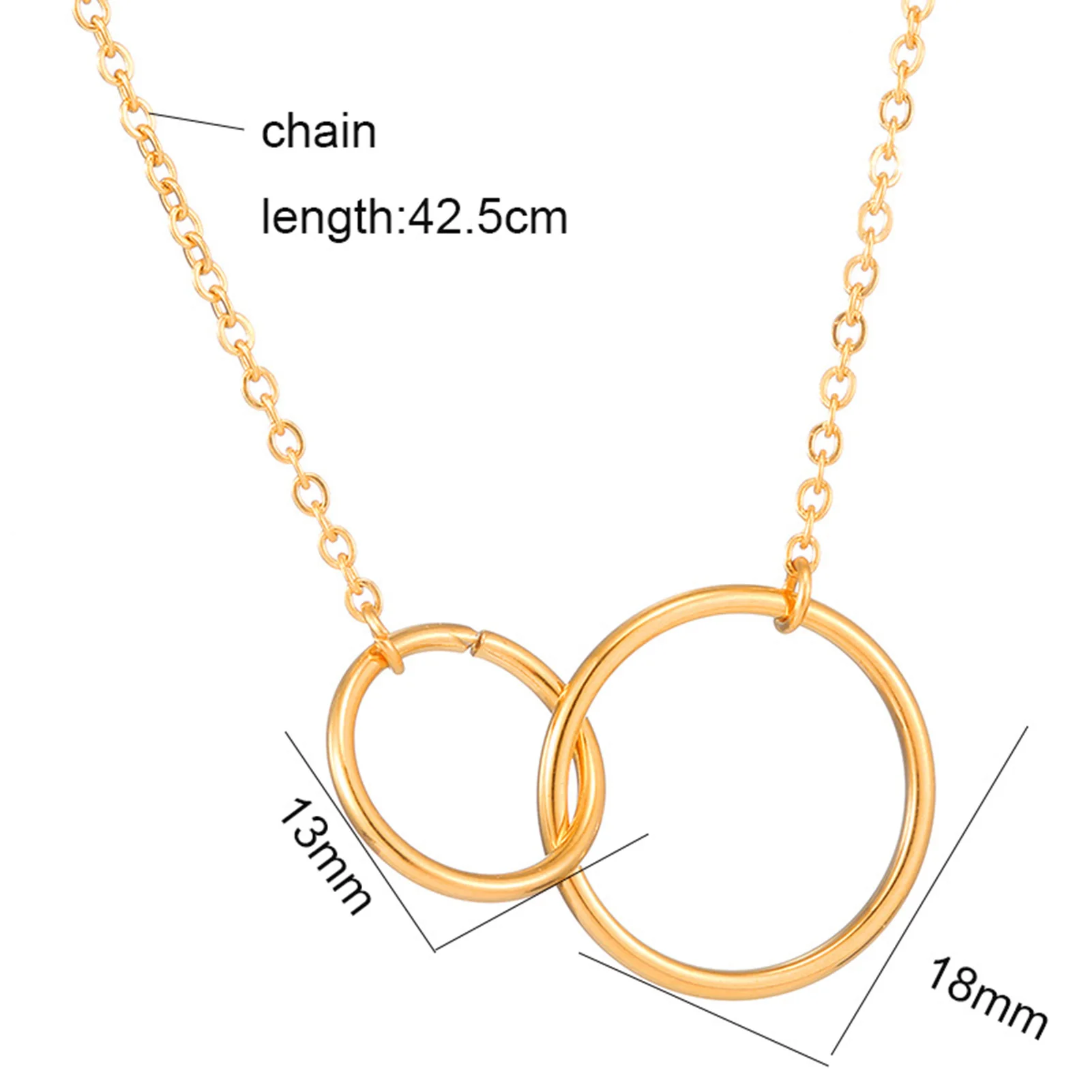 

8K Women's Golds Double Circle Necklace Light Luxury Niche Pendant Temperament Accessories FS99