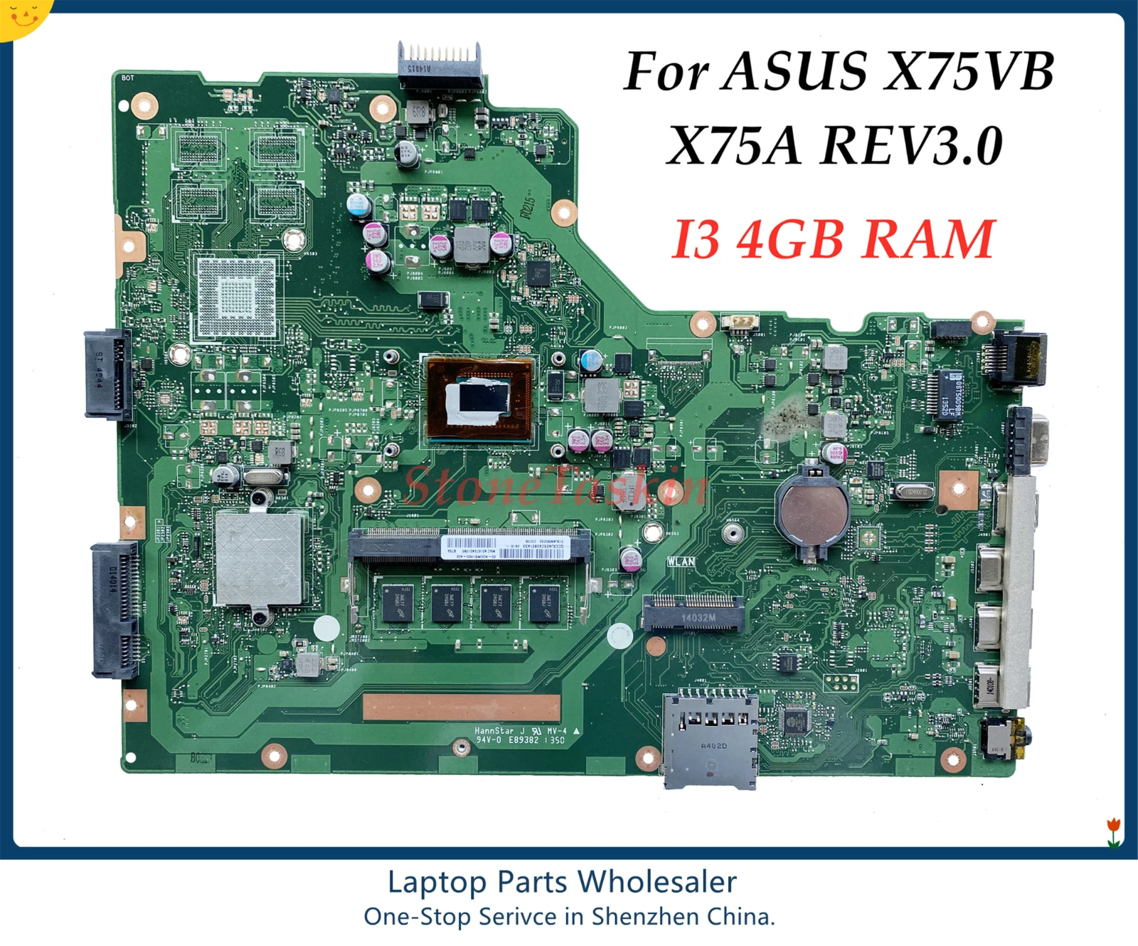 Оптовая продажа высококачественной материнской платы для ноутбука ASUS X75VB X75A REV3.0 Mainboard I3 4GB DDR3 100% проверена.