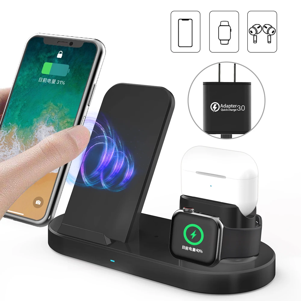 Беспроводное зарядное устройство 3 в 1 15 Вт Qi для iPhone XS 8 11 12 Pro Max док станция