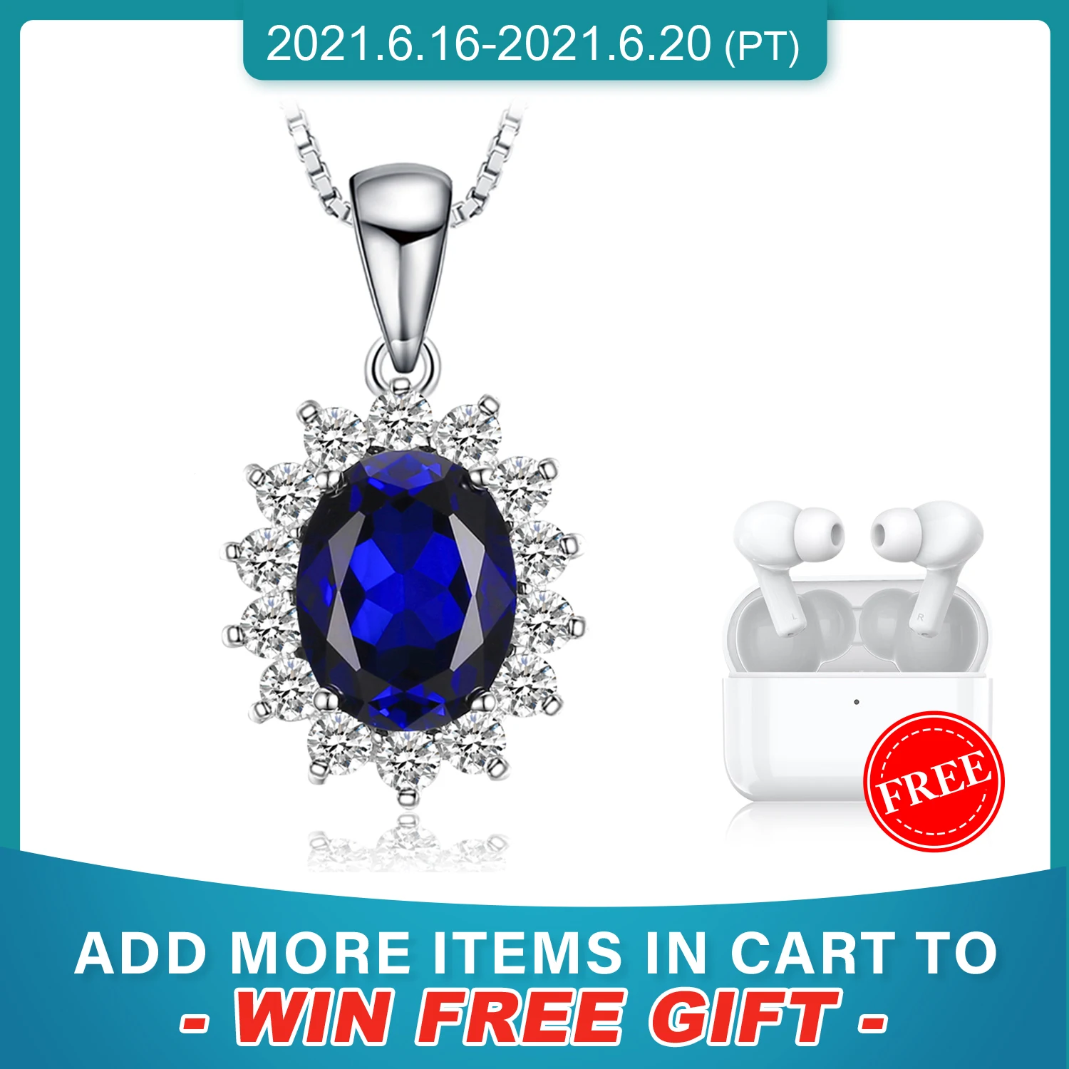 

JewelryPalace Created Sapphire Pendant Necklace 925 Sterling Silver Gemstones Choker Statement Necklace Women No Chain