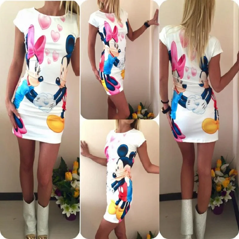 Диснеевский Микки пляжное платье для женщин Bodycon платья с Минни Маус летнее