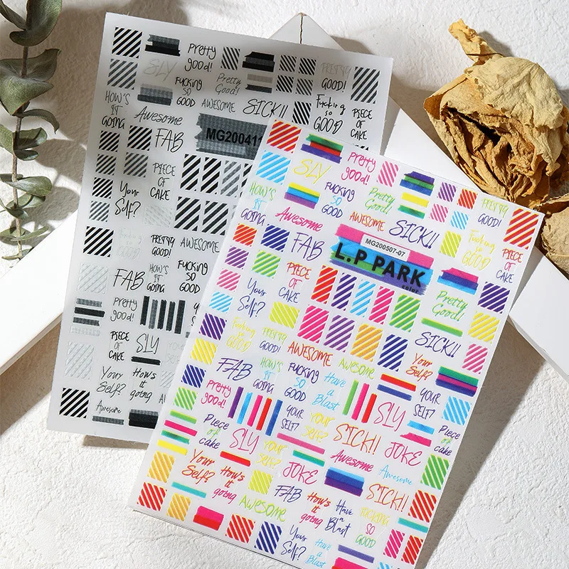 

3d European And American Style Fluorescent English Joker Black Letter Nail Stickers