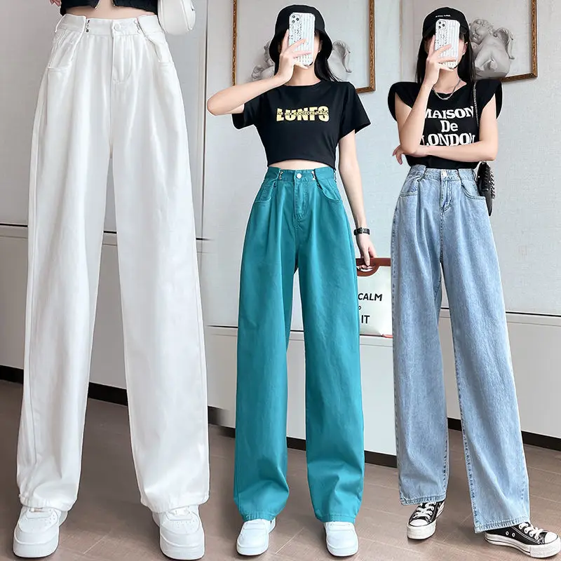 

High Waist Wide Leg Hook Waist Jeans Women's 2021 New Thin Section Straight Loose Loose And Thin Mopping Pants Trend