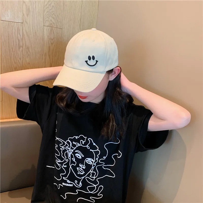 

3D Embroidery Smiley Men's Baseball Cap Snapback Kpop Hip-Hop Summer Hat Fluorescent Green Cotton Women's Hat Cotton Sun Hat