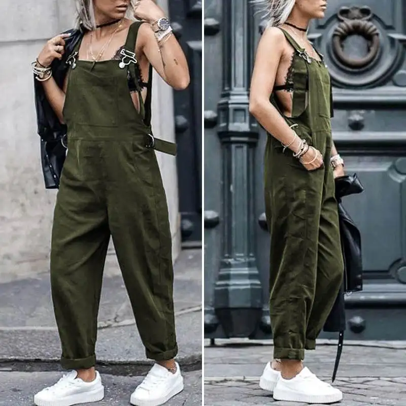 

Xfhh Women Overalls Bib Dungarees Celmia Fashion Summer Jumpsuits 2021 Sleeveless Pockets Work Solid Casual Harem Pants Long