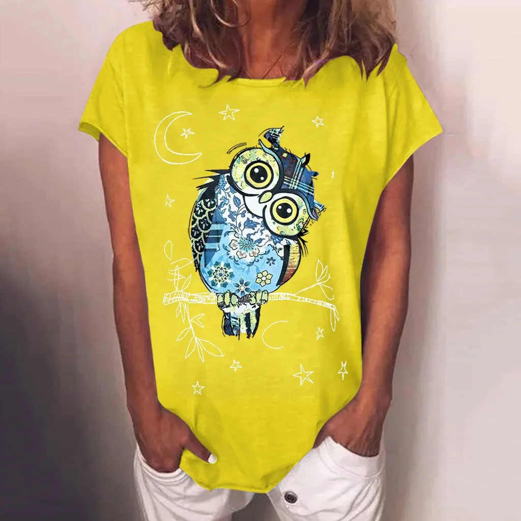 Женская футболка с цифровым принтом и изображением милой кривой совы лето 2021