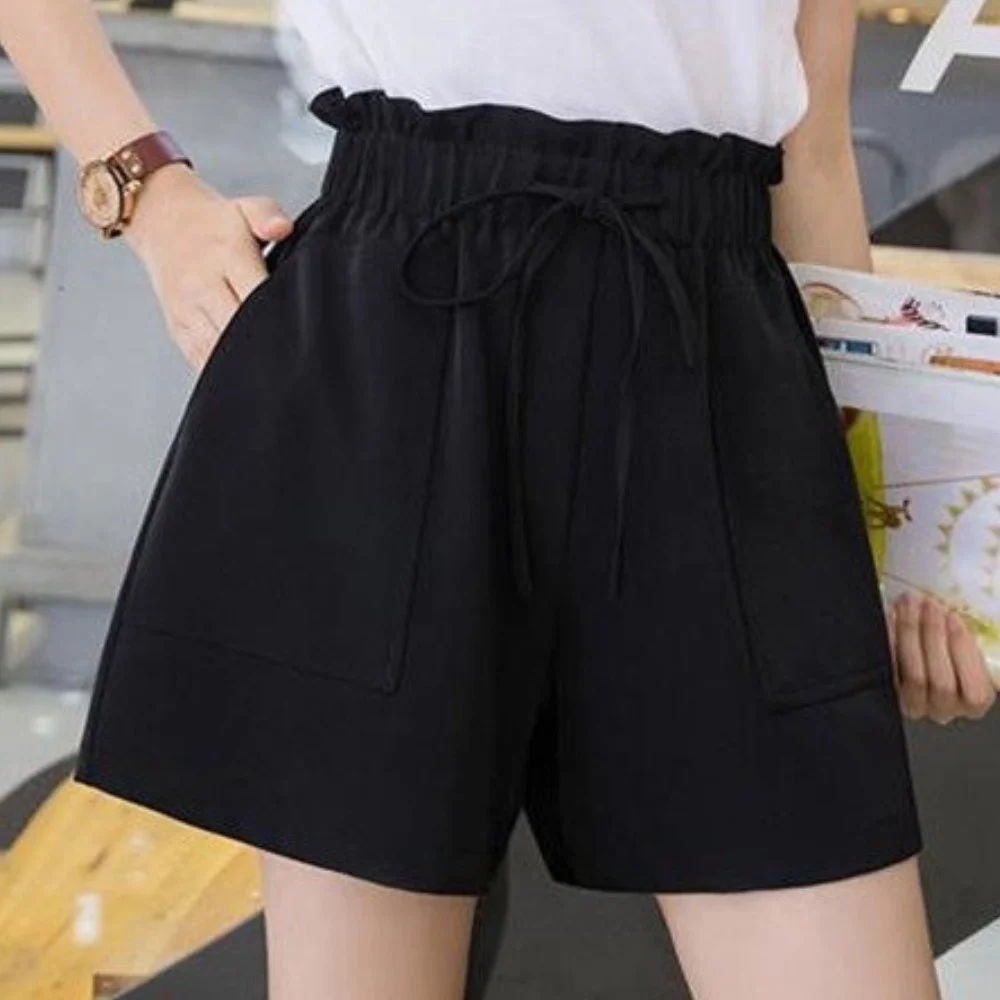 

Women's 2021 Summer Elastic Shorts Girl's Casual Korea Style High Waist Sports Wear Ladies' Solid Color Strap Shorts With Pocket