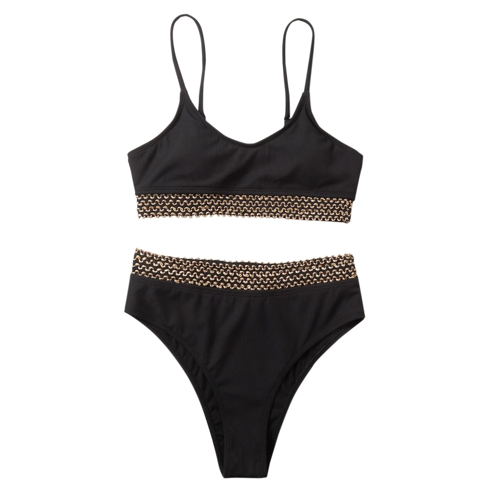 

Металлический лоскутный комплект бикини, однотонный купальный костюм на бретельках с высокой талией, купальные костюмы пуш-ап, сексуальная...