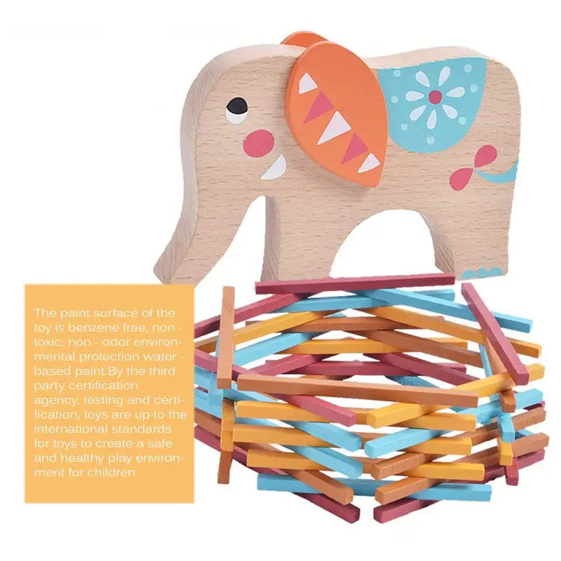 

Children Kids Colorful Elephants Wooden Stick Balance Training Building Block Toys For Baby Educational Toys Wood Stack Game