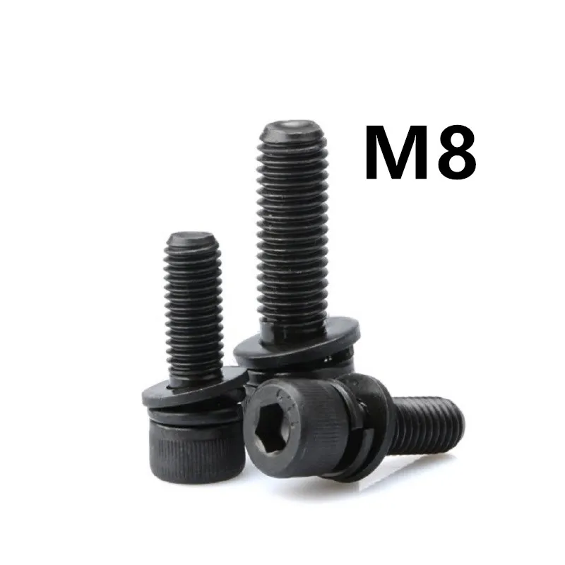 

20PCS M8x20/25/30/35mm DIN912 GB70.1 12.9 Grade High Strength Blackening Combined Hexagon Triple Bolt Cup Head Screw
