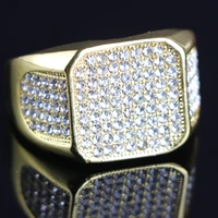 luxury golden filled square zircon rings for mens hip hop iced out rings wedding band engagement jewelry lovers gifts