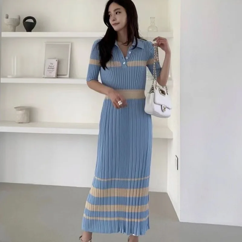 Женское трикотажное платье-свитер элегантное винтажное длинное платье с