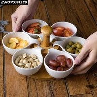 nordic ceramic grid fruit dessert nut plate hanging afternoon tea snack plate simple home six grid snack sauce bowl with shelf