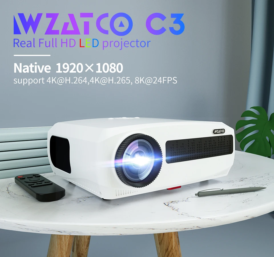 Светодиодный проектор WZATCO C3 4D Keystone 4K Android 10 0 Wi Fi 1920*1080P|Проекторы для домашнего