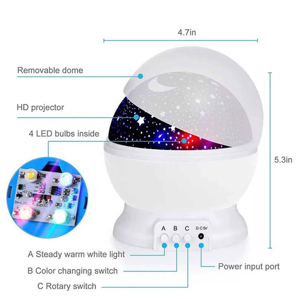 

Galaxy Projector Starry Sky Rotating LED Night Light Children Bedroom Lamp Star Night Lights Moon Light Kids Birthday Gift
