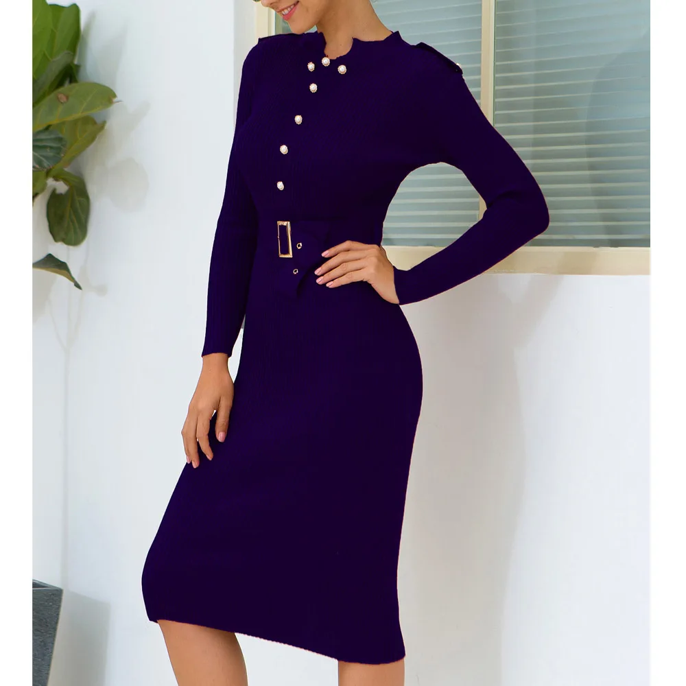 Осенне-зимнее вязаное платье-свитер на шнуровке с длинным рукавом и