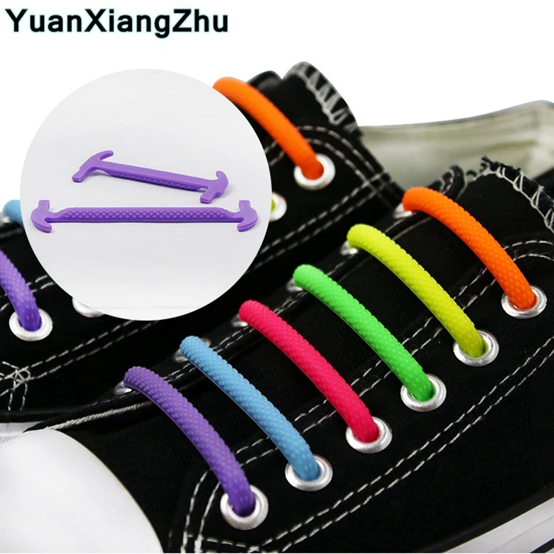 

16pcs/set Silicone No Tie Shoelaces Round Elastic Shoe laces Best in Sports Fan Shoelaces for Kids and Adults Rubber Lazy Laces