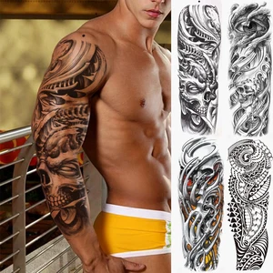 Тату временные механические на всю руку для мужчин и женщин, череп для взрослых, Индийский тотем, Реалистичная татуировка, искусственные рукава, 3D тату, украшение
