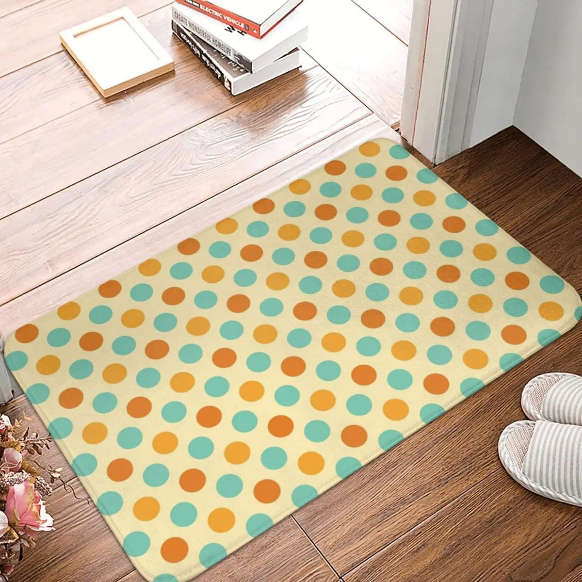 

Retro 70s Colored Polka Dots Doormat Carpet Mat Rug Polyester PVC Anti-slip Floor Decor Bath Bathroom Kitchen Balcony 40*60