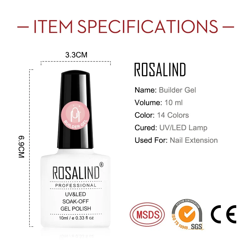 Полигель для наращивания ногтей ROSALIND лак с кристаллическим эффектом