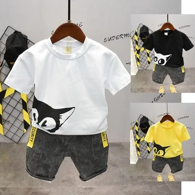 

Baby Boys Cartoon Sets 2021 Summer New Baby Boys Fashion Short Sleeve T Shirt +jeans 2pcs Sets Kids Casual Fashion Suits 2-7Y