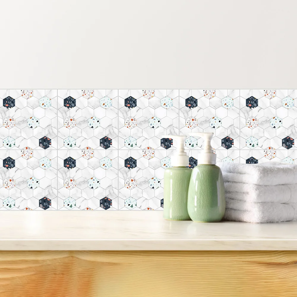 

10pcs Chic Nordic Style Tile Sticker Crystal Self-adhesive Waterproof Background Sticker Floor Decal for Office Home Bathroom Ki