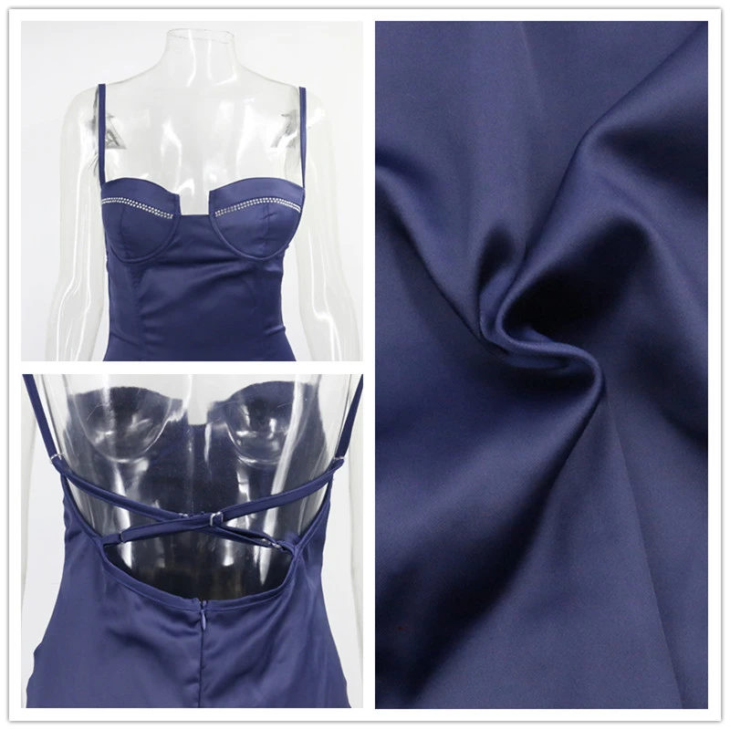 Fuedage летнее атласное Сексуальное Женское Платье на бретелях-спагетти с открытой