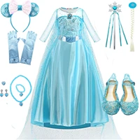 princess dresses snow queen girls fancy anna elsa costume birthday party cosplay clothing with long cloak wig vestido xh28