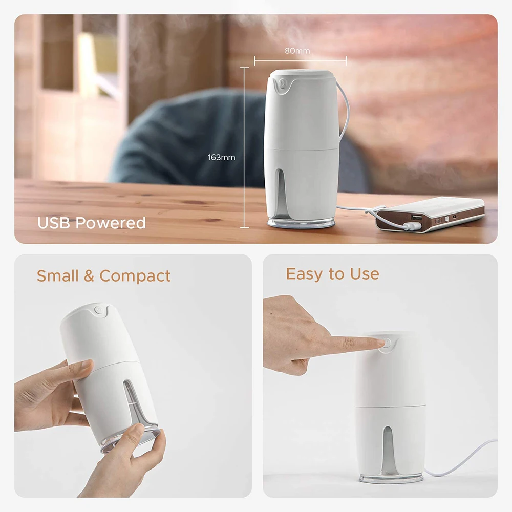 

360ML Air Humidifier Cool Mist Portable Humidifiers Essential Diffuser with Colorful Night Lights USB Air Purifier for Car Home