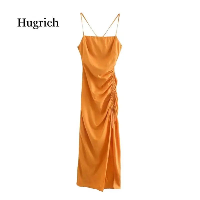 

Женское винтажное платье средней длины, платье с драпировкой, регулируемым поясом, открытой спиной и боковой молнией на бретельках, 2020