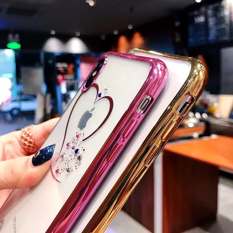 Роскошный блестящий прозрачный чехол с сердечками для iPhone 11 Pro X XR XS Max 7 8 6s Plus |