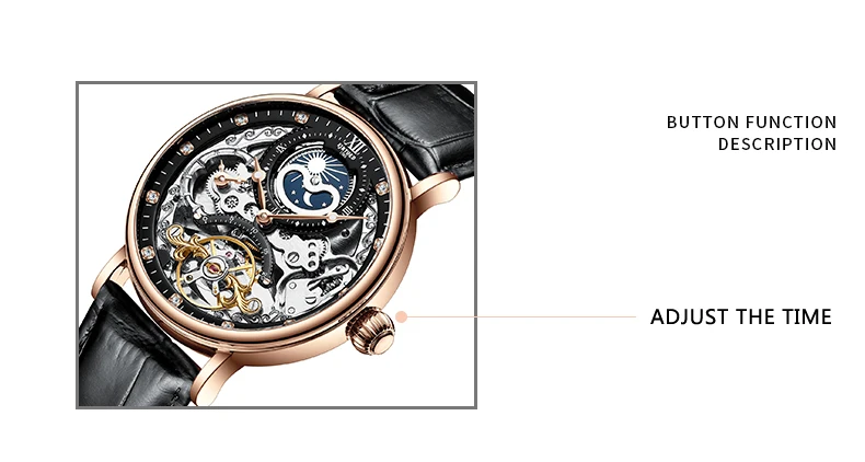 KINYUED, водонепроницаемые мужские Tourbillon часы с скелетом, лучший бренд, роскошные прозрачные механические часы с фазой Луны, спортивные мужские наручные часы