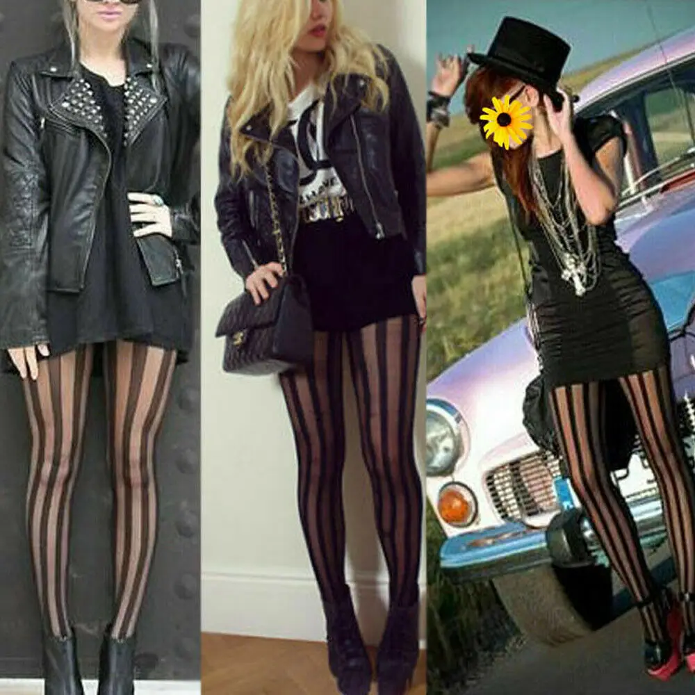 

Women's Black Pantyhose Stockings Striped Tights Women Fashion Fishnet Stockings Lace Sheer Plus Size