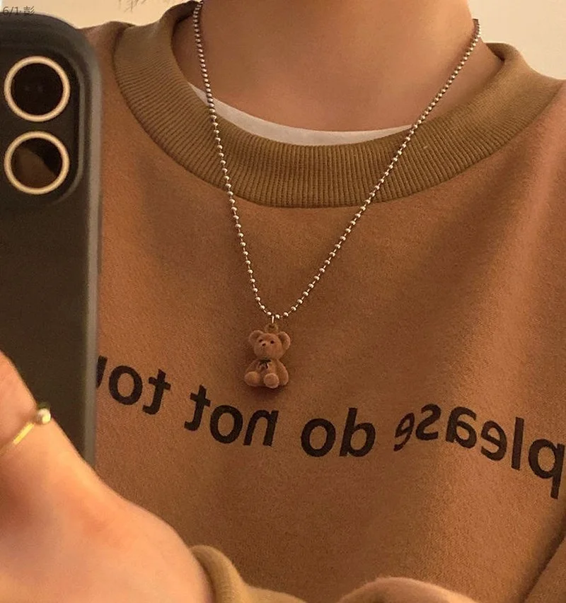 

Teddy Bear Pendant Chain Necklace for Girls Women Bear Long Sweater Neck Chain Necklaces Cute Collar Jewelry Gift