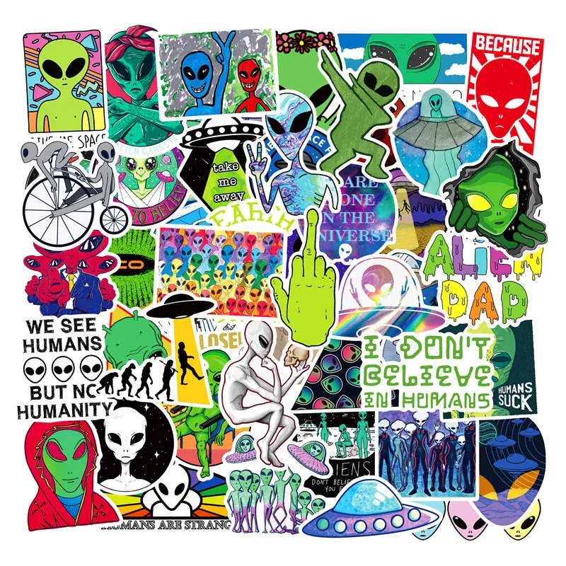 

50Pcs Cool Vinyl Alien Stickers Children Toy UFO Graffiti Sticker Pack For Skateboard Laptop Luggage Guitar Bike Helmet Decals