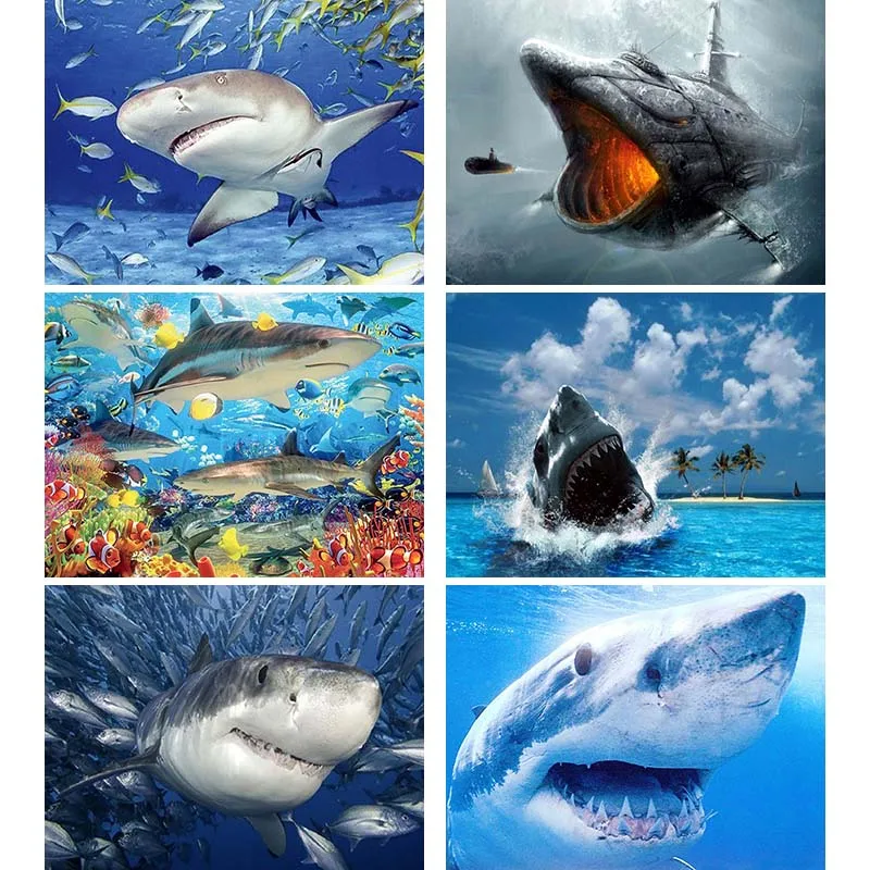 

Алмазная живопись 5D «сделай сам» с изображением животных, океана, акулы, полное сверление, квадратная, круглая, Имитация алмазов, 3D вышивка к...