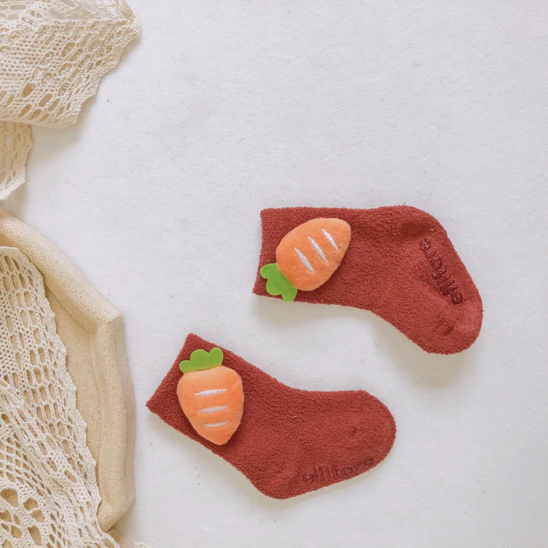 Теплые детские носки с мультяшными куклами из кораллового флиса толстым полом