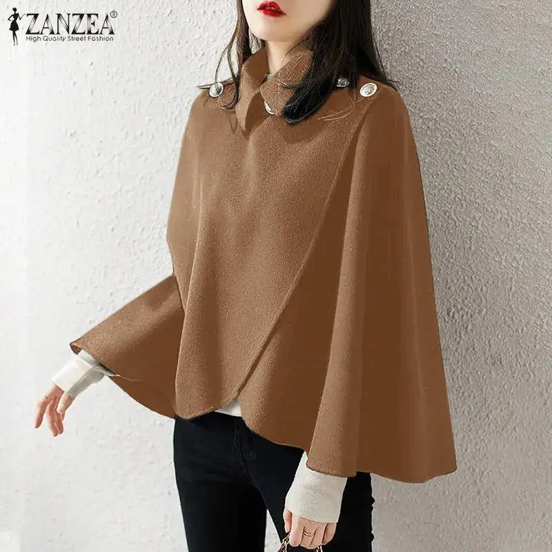 

Fashion Solid Capes Ponchos Women's Winter Outwears ZANZEA Casual Cloaks Female Sleeveless Coats Christmas Poncho Coats Oversize