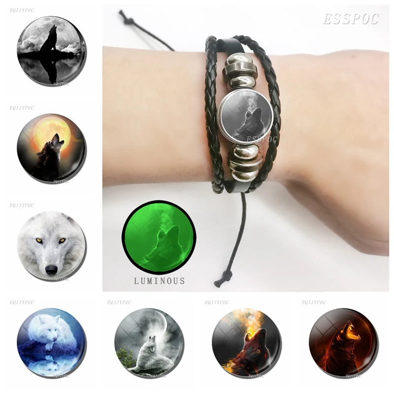 Новый модный светящийся в темноте Воющий мужской черный тканый браслет с волчьим