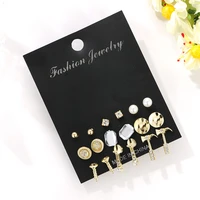 hot sale women creative fashion jewelry ear studs 9 pairs set crystal ear hammer wrench personality earrings wholesale
