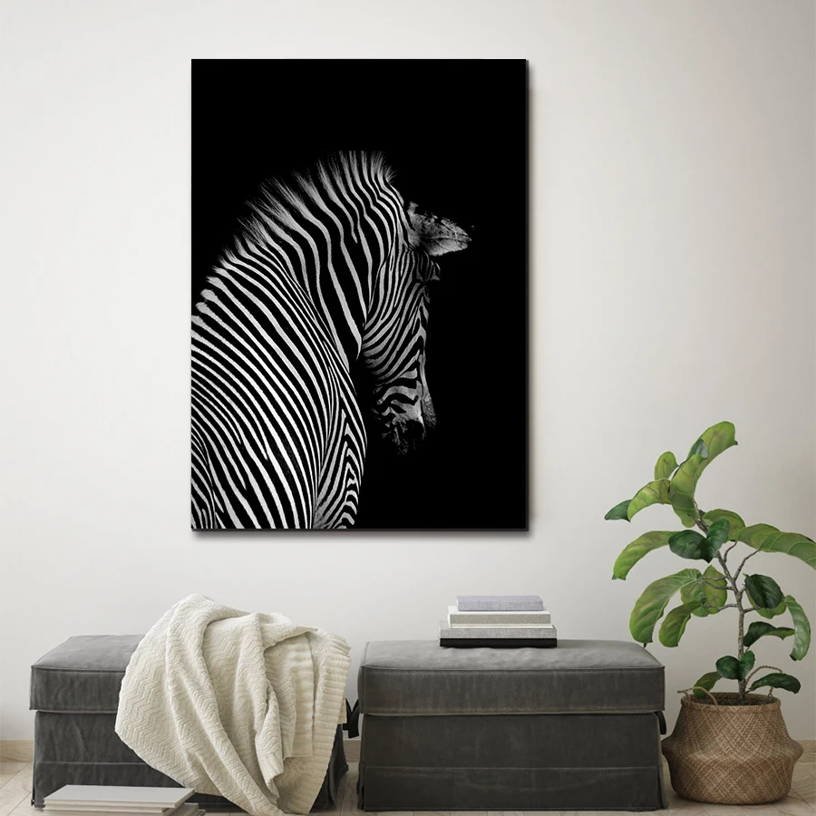 Поп арт живопись черный белый цвет дикий постеры с животными и принты Nordic стены