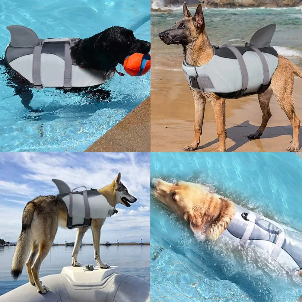 

Dog Life Jacket Ripstop Dog Lifesaver Shark Vests with Rescue Handle Pet Dog Safety Swimsuit For Swimming Pool Beach Boating