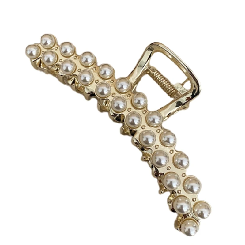 

Korean Style Women Metal Golden Hair Claw Clips Faux Pearl Rhinestone Embellished Jaw Clamp Barrette Jewelry Elegant Hair A0ND