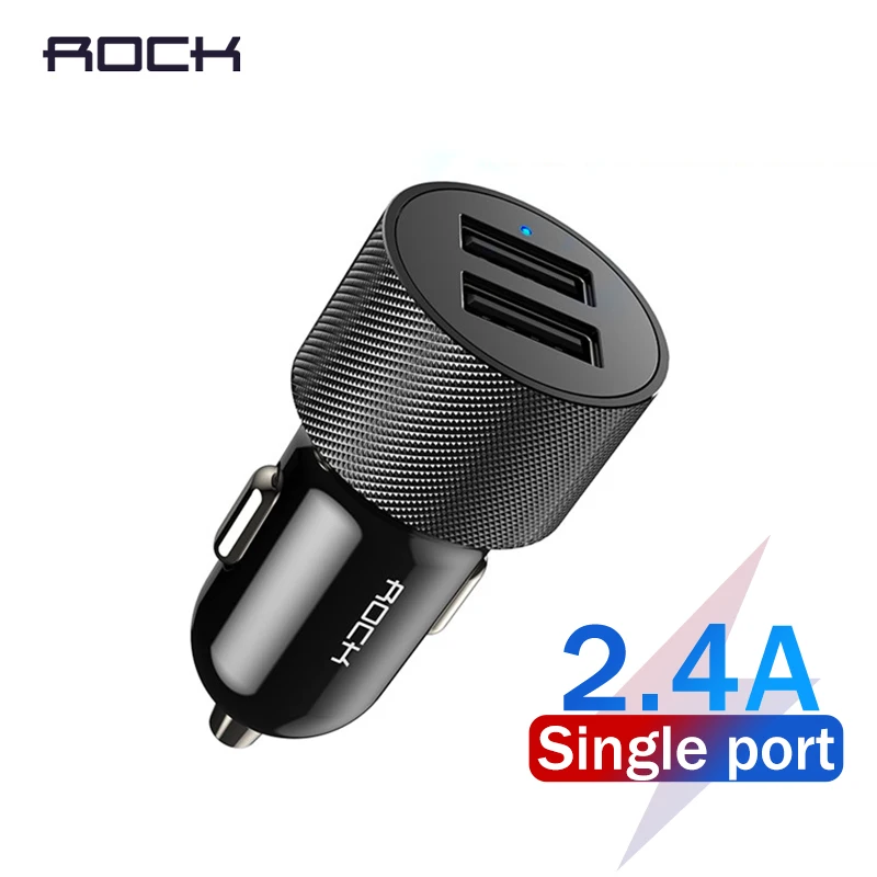 Автомобильное мини-зарядное устройство ROCK 5 в 2,4 А с двумя usb-портами для быстрой зарядки, металлическое автомобильное зарядное устройство, 2 порта, 12 Вт для iPhone XS MAX X 8 7 6 samsung