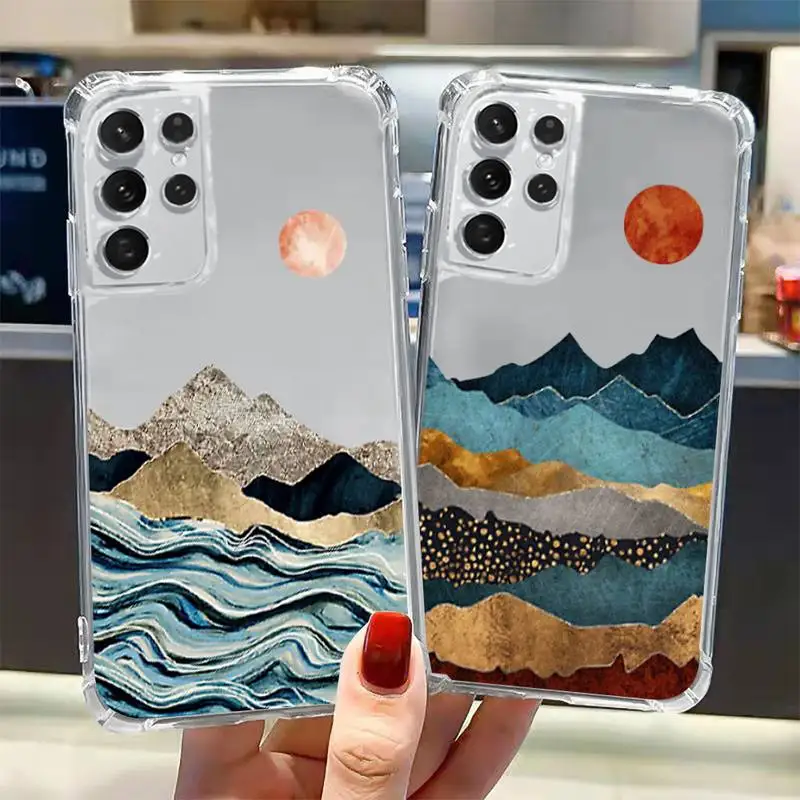 

Hand Painted Landscape Aesthetics Phone Case Transparent for Samsung A 10 21S 31 50 51 52 12 71 S note 10 20 21 fe plus ultra