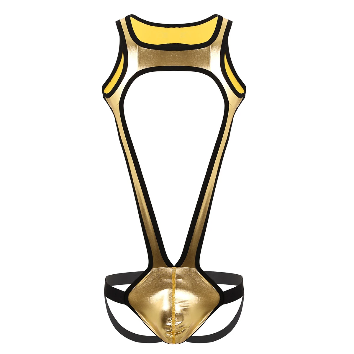 Для МУЖЧИН широкими лямками латексные металлик Боди Эротическое Открыть Батт