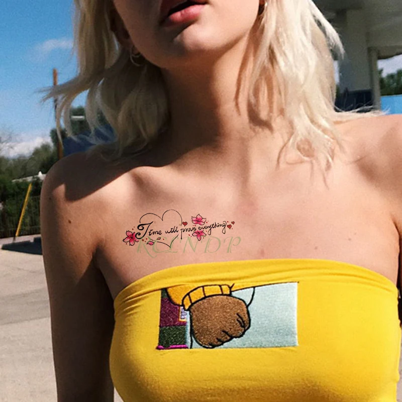 Водонепроницаемая Временная тату-наклейка с надписью love heart розовый цветок тату