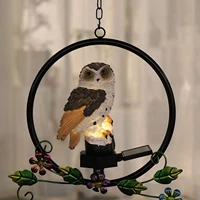 creative owl night light hanging resin owl decoration lamp waterproof solar decorative light outdoor garden led night light