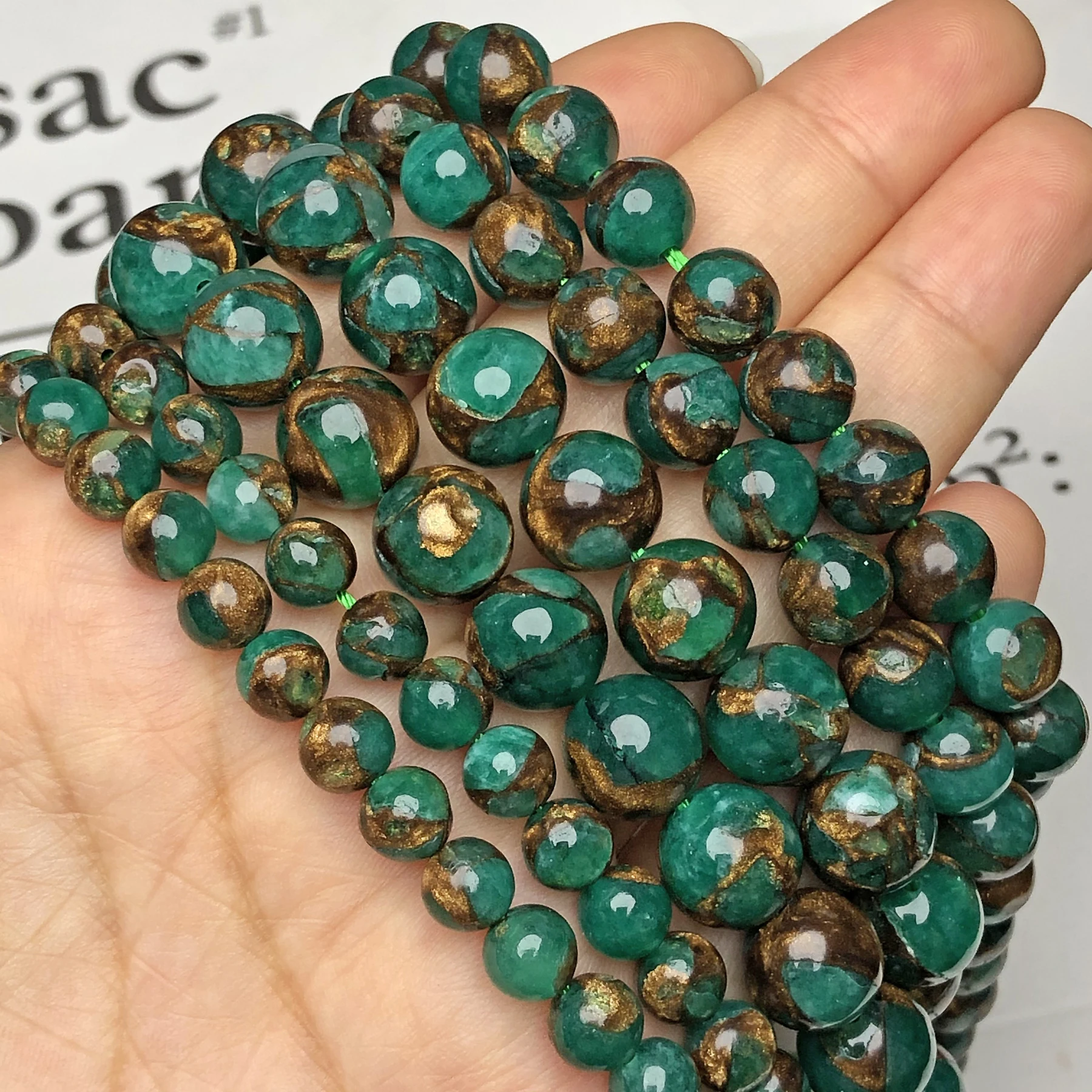 

Natural Stone Gem Green Cloisonne Beads Loose Spacer Rondelle Beads For Jewelry Making 4/6/8/10MM Diy Necklace Bracelet 15"Inch